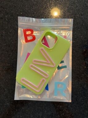 BaubleBar Lime Green Phone Case with Pink LIVV Accents